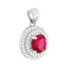 PARURE SET ORECCHINI E CIONDOLO TONDO ROSSO RUBINO CONTORNATO DA DUE GIRI DI CUBIC ZIRCONIA BIANCHI IN ARGENTO 925 GALVANICA ROD
