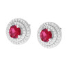 PARURE SET ORECCHINI E CIONDOLO TONDO ROSSO RUBINO CONTORNATO DA DUE GIRI DI CUBIC ZIRCONIA BIANCHI IN ARGENTO 925 GALVANICA ROD