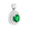 PARURE SET ORECCHINI E CIONDOLO TONDO VERDE SMERALDO CONTORNATO DA DUE GIRI DI CUBIC ZIRCONIA BIANCHI IN ARGENTO 925 GALVANICA R