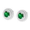 PARURE SET ORECCHINI E CIONDOLO TONDO VERDE SMERALDO CONTORNATO DA DUE GIRI DI CUBIC ZIRCONIA BIANCHI IN ARGENTO 925 GALVANICA R