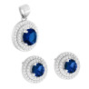 PARURE SET ORECCHINI E CIONDOLO TONDO BLU ZAFFIRO CONTORNATO DA DUE GIRI DI CUBIC ZIRCONIA BIANCHI IN ARGENTO 925 GALVANICA RODI