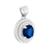 PARURE SET ORECCHINI E CIONDOLO TONDO BLU ZAFFIRO CONTORNATO DA DUE GIRI DI CUBIC ZIRCONIA BIANCHI IN ARGENTO 925 GALVANICA RODI