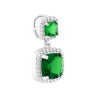 PARURE SET ORECCHINI E CIONDOLO QUADRATO CUSHION VERDE SMERALDO CONTORNATO DA CUBIC ZIRCONIA BIANCHI IN ARGENTO 925 GALVANICA RO