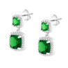 PARURE SET ORECCHINI E CIONDOLO QUADRATO CUSHION VERDE SMERALDO CONTORNATO DA CUBIC ZIRCONIA BIANCHI IN ARGENTO 925 GALVANICA RO