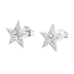 PARURE SET ORECCHINI E CIONDOLO STELLA CON CUBIC ZIRCONIA BIANCHI IN ARGENTO 925 GALVANICA RODIO
