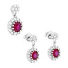 PARURE SET ORECCHINI E CIONDOLO TONDO PENDENTE ROSSO RUBINO CONTORNATO DA CUBIC ZIRCONIA BIANCHI IN ARGENTO 925 GALVANICA RODIO