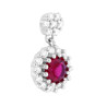 PARURE SET ORECCHINI E CIONDOLO TONDO PENDENTE ROSSO RUBINO CONTORNATO DA CUBIC ZIRCONIA BIANCHI IN ARGENTO 925 GALVANICA RODIO