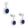PARURE SET ORECCHINI E CIONDOLO TONDO PENDENTE BLU ZAFFIRO CONTORNATO DA CUBIC ZIRCONIA BIANCHI IN ARGENTO 925 GALVANICA RODIO