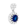 PARURE SET ORECCHINI E CIONDOLO TONDO PENDENTE BLU ZAFFIRO CONTORNATO DA CUBIC ZIRCONIA BIANCHI IN ARGENTO 925 GALVANICA RODIO