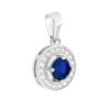 PARURE SET ORECCHINI E CIONDOLO TONDO BLU ZAFFIRO CONTORNATO DA CUBIC ZIRCONIA BIANCHI IN ARGENTO 925 GALVANICA RODIO