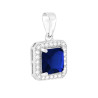 PARURE SET ORECCHINI E CIONDOLO QUADRATO BLU ZAFFIRO CONTORNATO DA CUBIC ZIRCONIA BIANCHI IN ARGENTO 925 GALVANICA RODIO