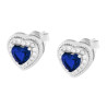 PARURE SET ORECCHINI E CIONDOLO CUORE BLU ZAFFIRO CONTORNATO DA CUBIC ZIRCONIA BIANCHI IN ARGENTO 925 GALVANICA RODIO