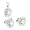 PARURE SET ORECCHINI E CIONDOLO TONDO BIANCO CONTORNATO DA CUBIC ZIRCONIA BIANCHI IN ARGENTO 925 GALVANICA RODIO