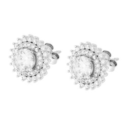 PARURE SET ORECCHINI E CIONDOLO TONDO BIANCO CONTORNATO DA CUBIC ZIRCONIA BIANCHI IN ARGENTO 925 GALVANICA RODIO