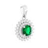 PARURE SET ORECCHINI E CIONDOLO TONDO VERDE SMERALDO CONTORNATO DA DUE GIRI DI CUBIC ZIRCONIA BIANCHI IN ARGENTO 925 GALVANICA R