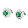 PARURE SET ORECCHINI E CIONDOLO TONDO VERDE SMERALDO CONTORNATO DA DUE GIRI DI CUBIC ZIRCONIA BIANCHI IN ARGENTO 925 GALVANICA R