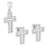 PARURE SET ORECCHINI E CIONDOLO CROCE CON CUBIC ZIRCONIA BIANCHI IN ARGENTO 925 GALVANICA RODIO