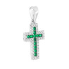 PARURE SET ORECCHINI E CIONDOLO CROCE CON CUBIC ZIRCONIA VERDE SMERALDO E BIANCHI IN ARGENTO 925 GALVANICA RODIO