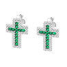 PARURE SET ORECCHINI E CIONDOLO CROCE CON CUBIC ZIRCONIA VERDE SMERALDO E BIANCHI IN ARGENTO 925 GALVANICA RODIO