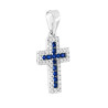 PARURE SET ORECCHINI E CIONDOLO CROCE CON CUBIC ZIRCONIA BLU ZAFFIRO E BIANCHI IN ARGENTO 925 GALVANICA RODIO