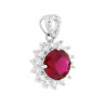 PARURE SET ORECCHINI E CIONDOLO TONDO ROSSO RUBINO CONTORNATO DA CUBIC ZIRCONIA BIANCHI IN ARGENTO 925 GALVANICA RODIO