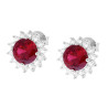 PARURE SET ORECCHINI E CIONDOLO TONDO ROSSO RUBINO CONTORNATO DA CUBIC ZIRCONIA BIANCHI IN ARGENTO 925 GALVANICA RODIO