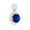 PARURE SET ORECCHINI E CIONDOLO TONDO BLU ZAFFIRO CONTORNATO DA CUBIC ZIRCONIA BIANCHI IN ARGENTO 925 GALVANICA RODIO