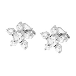PARURE SET ORECCHINI E CIONDOLO FIORE CON CUBIC ZIRCONIA BIANCHI IN ARGENTO 925 GALVANICA RODIO