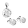 PARURE SET ORECCHINI E CIONDOLO TONDO DIAMANTATO CON CUBIC ZIRCONIA BIANCHI IN ARGENTO 925 GALVANICA RODIO