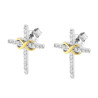 PARURE SET ORECCHINI E CIONDOLO CROCE CON CUBIC ZIRCONIA BIANCHI E INFINITO COLORE ORO IN ARGENTO 925 GALVANICA RODIO