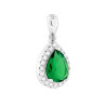 CIONDOLO GOCCIA VERDE SMERALDO CONTORNATO DA CUBIC ZIRCONIA BIANCHI IN ARGENTO 925 GALVANICA RODIO