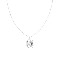 COLLANA CATENA FORZATINA DIAMANTATA SOLE LUNA CON CUBIC ZIRCONIA BIANCO IN ARGENTO 925 GALVANICA RODIO