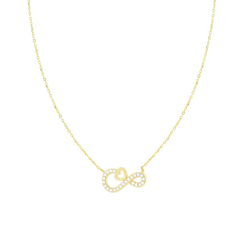 COLLANA CATENA FORZATINA DIAMANTATA INFINITO CUORE CON CUBIC ZIRCONIA BIANCHI IN ARGENTO 925 GALVANICA ORO