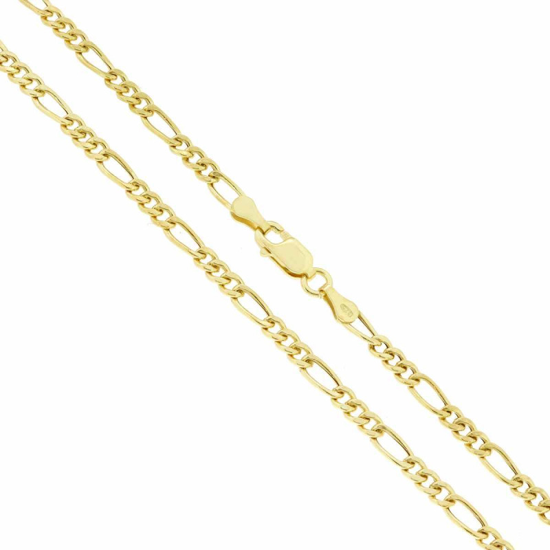 CATENA FIGARO ALTERNATA 080 3+1 VUOTO SEZIONE MM 3 LUNGHEZZA CM 60 IN ARGENTO 925 GALVANICA ORO