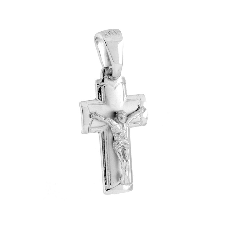 CIONDOLO CROCE LATINA CON GESÙ CRISTO IN ARGENTO 925 GALVANICA RODIO