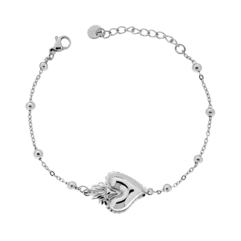 BRACCIALE CATENA FORZATINA DIAMANTATA CON CUORE VOTIVO IN ACCIAIO