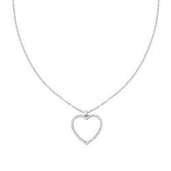 COLLANA CATENA FORZATINA DIAMANTATA CON CUORE E CRYSTAL BIANCHI IN ACCIAIO E OTTONE
