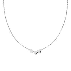 COLLANA CATENA FORZATINA DIAMANTATA CON TRE CUORI BOMBATI PASSANTI IN ACCIAIO