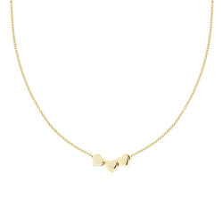 COLLANA CATENA FORZATINA DIAMANTATA CON TRE CUORI BOMBATI PASSANTI IN ACCIAIO COLORE ORO