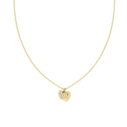 COLLANA CATENA FORZATINA DIAMANTATA CON CUORI E CRYSTAL BIANCHI IN ACCIAIO COLORE ORO