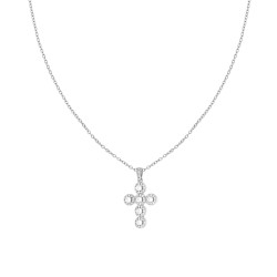 COLLANA CATENA FORZATINA DIAMANTATA E CROCE CON CRYSTAL BIANCHI IN ACCIAIO E OTTONE