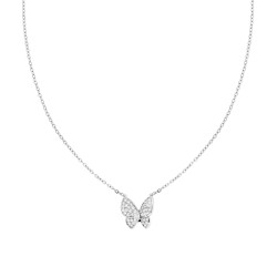 COLLANA CATENA FORZATINA DIAMANTATA CON FARFALLA E CRYSTAL BIANCHI IN ACCIAIO E OTTONE