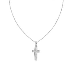 COLLANA CATENA FORZATINA DIAMANTATA CON CROCE E CRYSTAL BIANCHI IN ACCIAIO