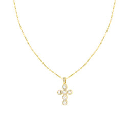 COLLANA CATENA FORZATINA DIAMANTATA E CROCE CON CRYSTAL BIANCHI IN ACCIAIO E OTTONE COLORE ORO