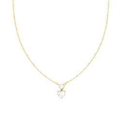COLLANA CATENA FORZATINA DIAMANTATA CON DOPPIO PUNTO LUCE CUORE CRYSTAL BIANCHI IN ACCIAIO COLORE ORO