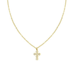 COLLANA CATENA FORZATINA CON CROCE E CRYSTAL BIANCHI IN ACCIAIO COLORE ORO