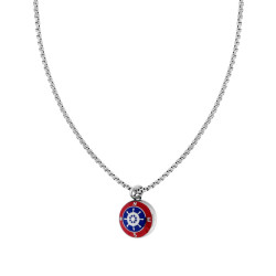 COLLANA CATENA VENEZIANA TONDA CON TIMONE SMALTO ROSSO E BLU IN ACCIAIO