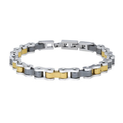 BRACCIALE UOMO MAGLIA IMPERNIATA BICICLETTA CON DETTAGLI COLORE ORO E CERAMICA ANTRACITE IN ACCIAIO
