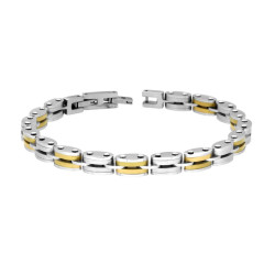 BRACCIALE UOMO MAGLIA IMPERNIATA CON DETTAGLI COLORE ORO IN ACCIAIO