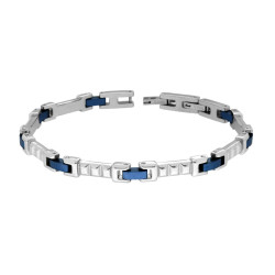 BRACCIALE UOMO MAGLIA IMPERNIATA CON DETTAGLI COLORE BLU IN ACCIAIO